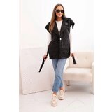 Kesi Włoski Women's quilted vest with a belt and wide collar black | Shoptok.si