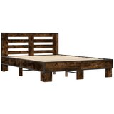 vidaXL Posteljni okvir dimljeni hrast 135x190 cm inž. les in kovina, (21215924) | Shoptok.si