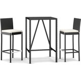  3-dijelni vrtni barski set od poliratana s jastucima crni Crna 70 cm table length | Shoptok.si