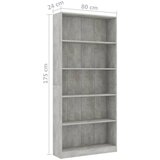 Ormarić za knjige s 5 razina boja betona 80x24x175 cm drveni | shoptok.hr