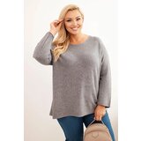 Kesi Włoski Plus size women's sweater with a boat neckline gray Cene