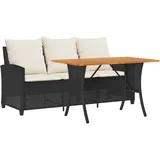 vidaXL Vrtni kavč 3-sedežnik z blazinami&Miza Black Poly Rattan, (21830389)
