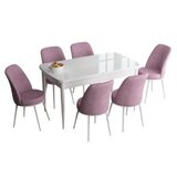 Hanah home han - white, pink whitepink extendable dining table & chairs set (7 pieces) | Eponuda.com