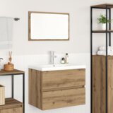 vidaXL Komplet pohištva za kopalnico s shranjevanjem z ogledalom 3 pcs Črni hrast | Shoptok.si