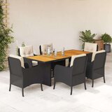  7-dijelni vrtni blagovaonski set s jastucima crni od poliratana | shoptok.hr