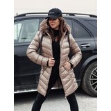 DStreet Kurtka zimowa damska pikowana z kapturem CRYSTAL ciemnobeżowa | shoptok.hr