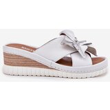 ARTIKER Leather Women's Slippers On Wedge With Decorative Flower White-Silver | shoptok.hr