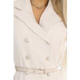 numoco basic 596-1 Elegant midi shirt dress with gold buttons and belt - beige | Shoptok.si