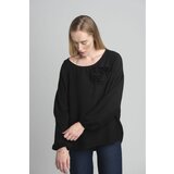 FASHION Black oversize blouse with a decorative flower | shoptok.hr