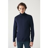 Avva Men's Navy Blue Full Turtleneck Wool Blended Standard Fit Normal Cut Knitwear Sweater Cene