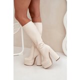 Boto Warm women's ankle boots on a heel and platform light beige Lysara | shoptok.hr