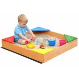 Kinder Home Dečiji drveni peskarnik sa 4 sedišta – 90x90 cm, za dvorište i baštu Cene