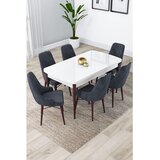 Hanah home trpezarijski set Lia, sto na razvlačenje i 6 stolica, bela ploča, noge boje oraha, antracit tkanina Babyface | Eponuda.com