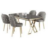Hanah home set trpezarijski sto i 4 stolice rigel black marble gold grey | ePonuda.com
