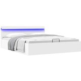 Maison Chic Dvižni Posteljni okvir - Dvoposteljna postelja - Zakonska postelja LED belo umetno usnje 160x200 cm, (21695174) | Shoptok.si