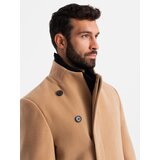 Ombre Men's coat with asymmetrical fastening and high collar - light brown | shoptok.hr