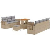  10-delni vrtni kavč set z blazinami Bež poli ratan akacija | Shoptok.si