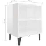  Noćni ormarić s metalnim nogama visoki sjaj bijeli 40x30x50 cm | shoptok.hr