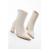 Marjin Women's Heeled Boots Pointed Toe Zippered Back Thick Heels Kikas ecru. | Shoptok.si