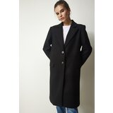  Women's Black Double Breasted Collar Buttoned Cachet Coat | Eponuda.ba
