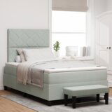 vidaXL Box Spring postelja z vzmetnico in klopjo svetlo siva 120x190 cm žamet | Shoptok.si