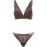 TRENDYOLMILLA ženski set donjeg rublja Brown Lace Flat Stitching Cap, smeđa Cene