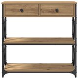  Konsolna Miza Artizanska Hrast 75x28x75 cm Inženirska Les in Jeklena, (22046321) | Shoptok.si