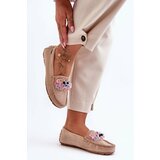 Kesi Fashionable suede loafers with decorations Beige Delima Cene