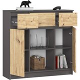 AKORD Komoda, 2 Vrata, 3 Predali In 1 Polica, Grafitno Siva/Hrast Artisan, (5000332068) | Shoptok.si