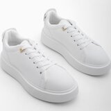 Marjin Women's Sneaker Thick Sole Gold Buckle Detailed Lace Up Sports Shoes Rofke White | ePonuda.com
