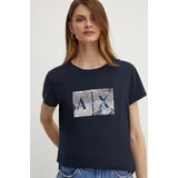 Armani_Exchange Bombažna kratka majica ženski, mornarsko modra barva