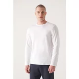 Avva Men's White Ultrasoft Crew Neck Long Sleeve Cotton Slim Fit Slim Fit T-shirt