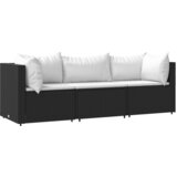 Maison Chic Seti vrtnega pohištva - Vrtna garnitura - Vrtni pohištvo set 3-delna z blazinami črn poli ratan, (21809329) | Shoptok.si