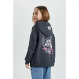 Defacto Girl Hooded Soft Lined Zippered Cardigan