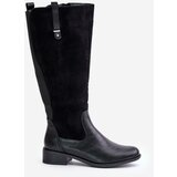 Boto PE2 Women's Warm Knee-High Boots With Zipper Black Ivasira | Shoptok.si