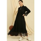 By Saygı Laced Oversize Viscose Dress with Half Button Front Sleeves and Hem Cene