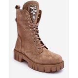Kesi leather suede work boots with jewellery decoration dark beige Marx | shoptok.hr