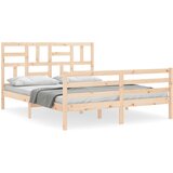  The Living Store Posteljni okvir z vzglavjem trden les - Posteljni Okvir, (21444361) | Shoptok.si