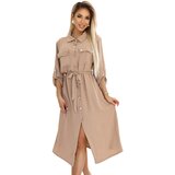 numoco basic 531-3 Midi shirt dress with gold buttons and ties - MOCHA MOUSSE | Shoptok.si