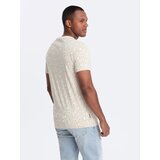 Ombre Men's cotton t-shirt with letter print and pocket - cream and brown | Shoptok.si