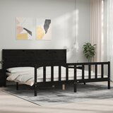 vidaXL Posteljni okvir z vzglavjem črn 200x200 cm trden les Cene