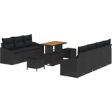 vidaXL 10-dijelni vrtni sofa set s jastučićima Crni Poli ratan Akacija, 2-sjedalna vrtna sofa s skladištenjem i jastučićima Crni Poli ratan, 3-dijelni vrtni set za objedovanje s jastučićima Crni Poli ratan Akacija Cijene