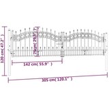 vidaXL Vrata za ogradu sa šiljcima crna 305x120 cm čelična | shoptok.hr