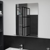 vidaXL Stensko ogledalo s polico 50x70 cm kaljeno steklo, (20798202) | Shoptok.si