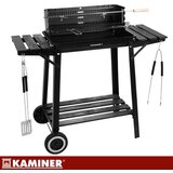Kaminer vrtni roštilj na ugljen s ražnjem (rotisserie), poklopcem i policama 93x41x86 cm | Shoptok.si