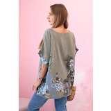 Kesi Włoski Women's cotton shirt with butterflies and flowers khaki | shoptok.hr