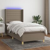  Krevet box spring s madracem LED smeđesivi 100x200 cm tkanina | shoptok.hr