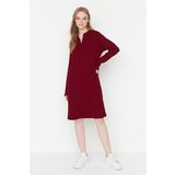 Trendyol Claret Red Ribbed Knitted Collar Detailed Knitwear Dress Cene