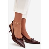 Boto Patent leather high heels with bow chocolate Olvena | shoptok.hr