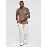 Ombre Men's cotton t-shirt with printed pocket - dark olive | Shoptok.si